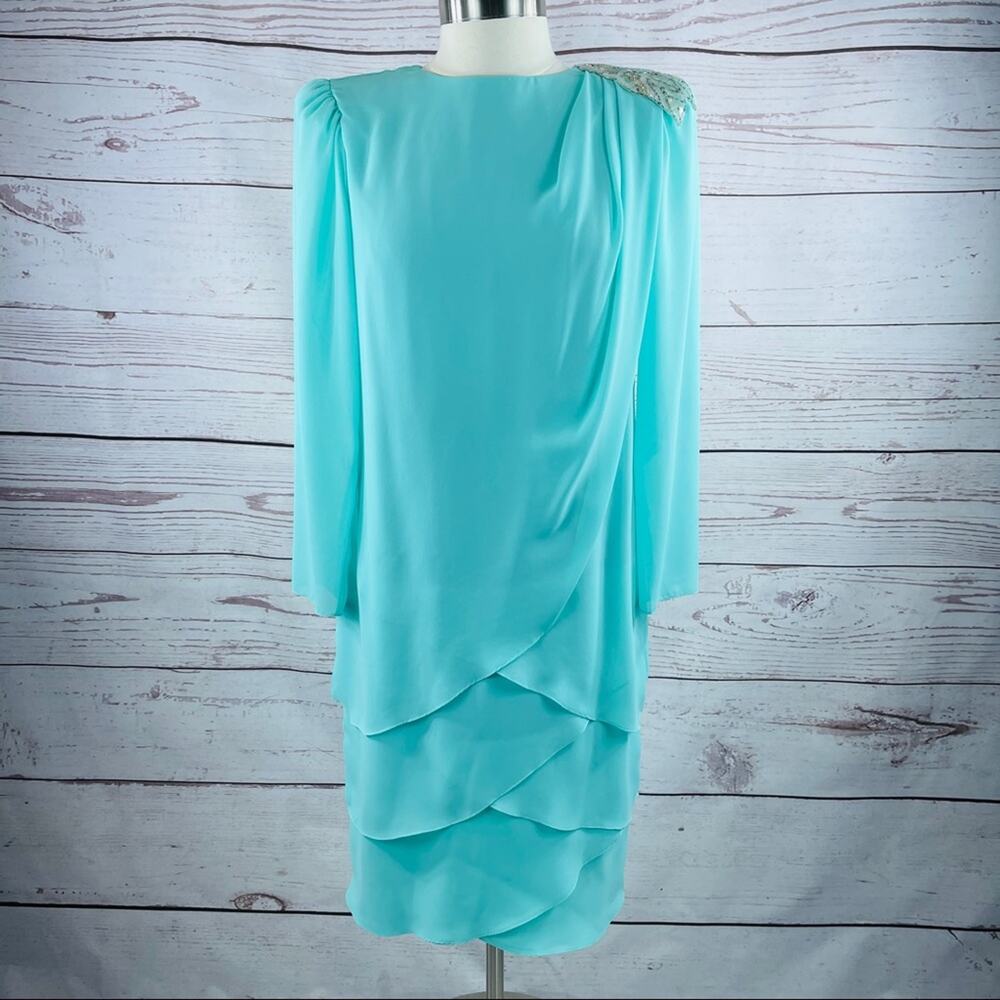 Ursula of Switzerland dress with sequin beaded shoulder